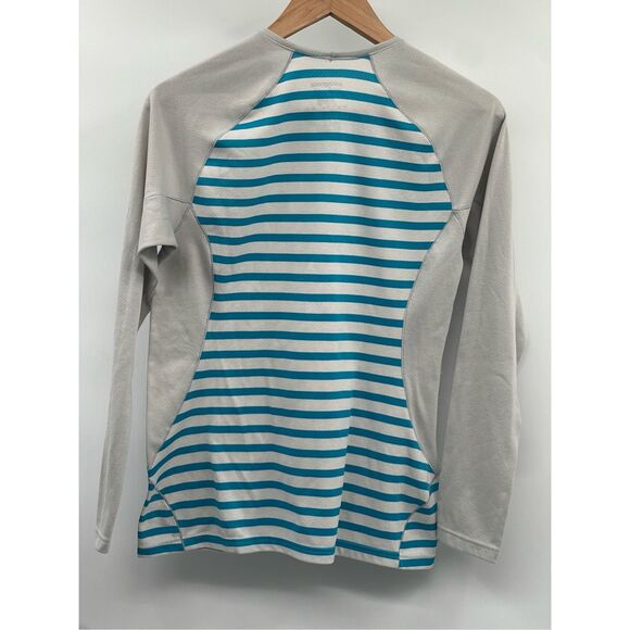 Patagonia Shirt Capilene 3 Midweight Baselayer Women Medium Aqua Blue Stripe - Picture 2 of 10